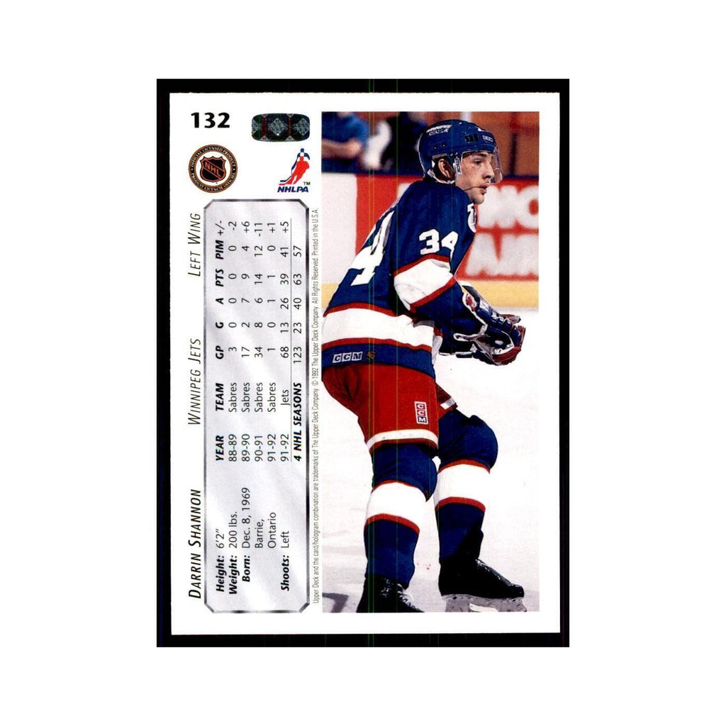 1992 Upper Deck Darrin Shannon Hockey Cards #132