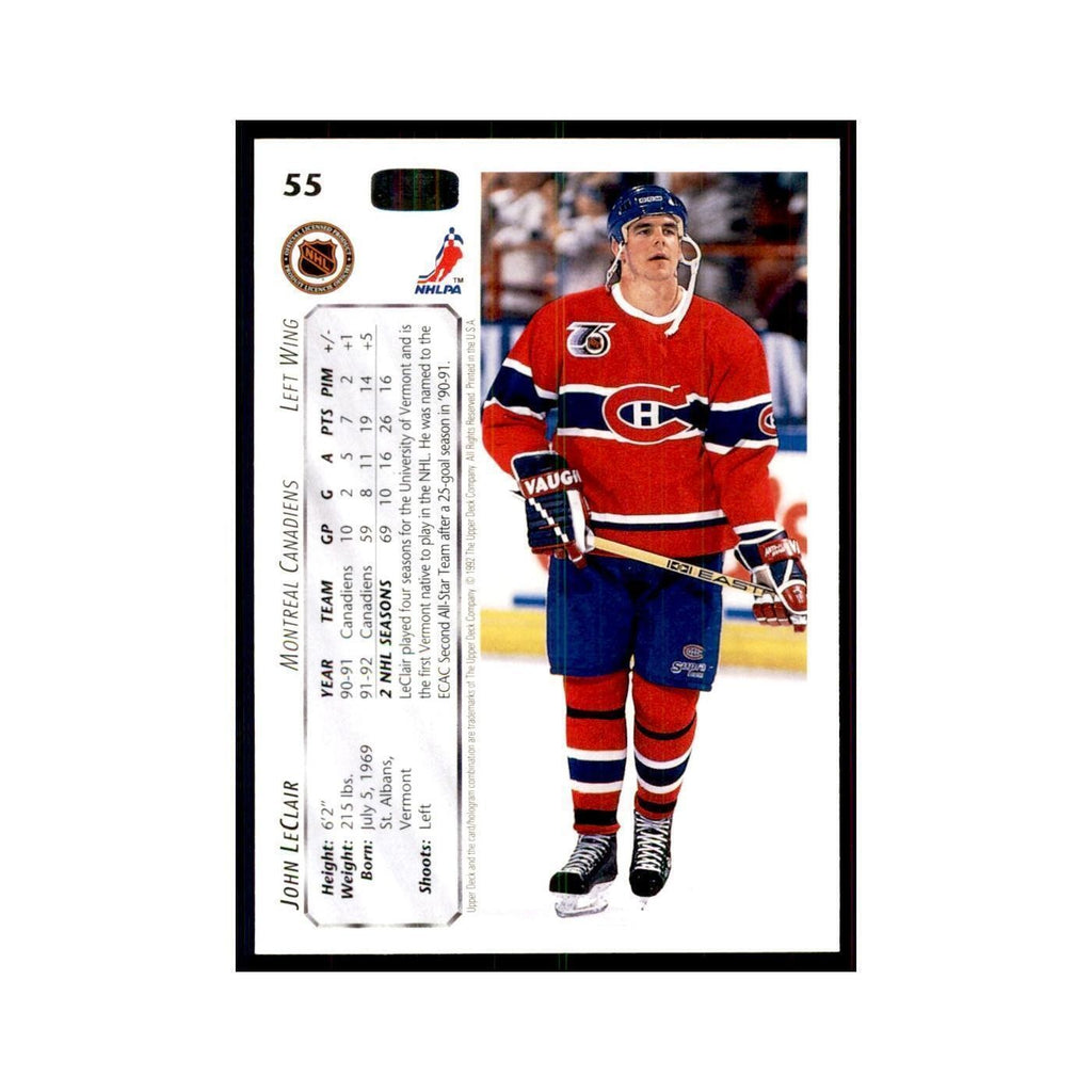 1992 Upper Deck John LeClair Hockey Cards #55