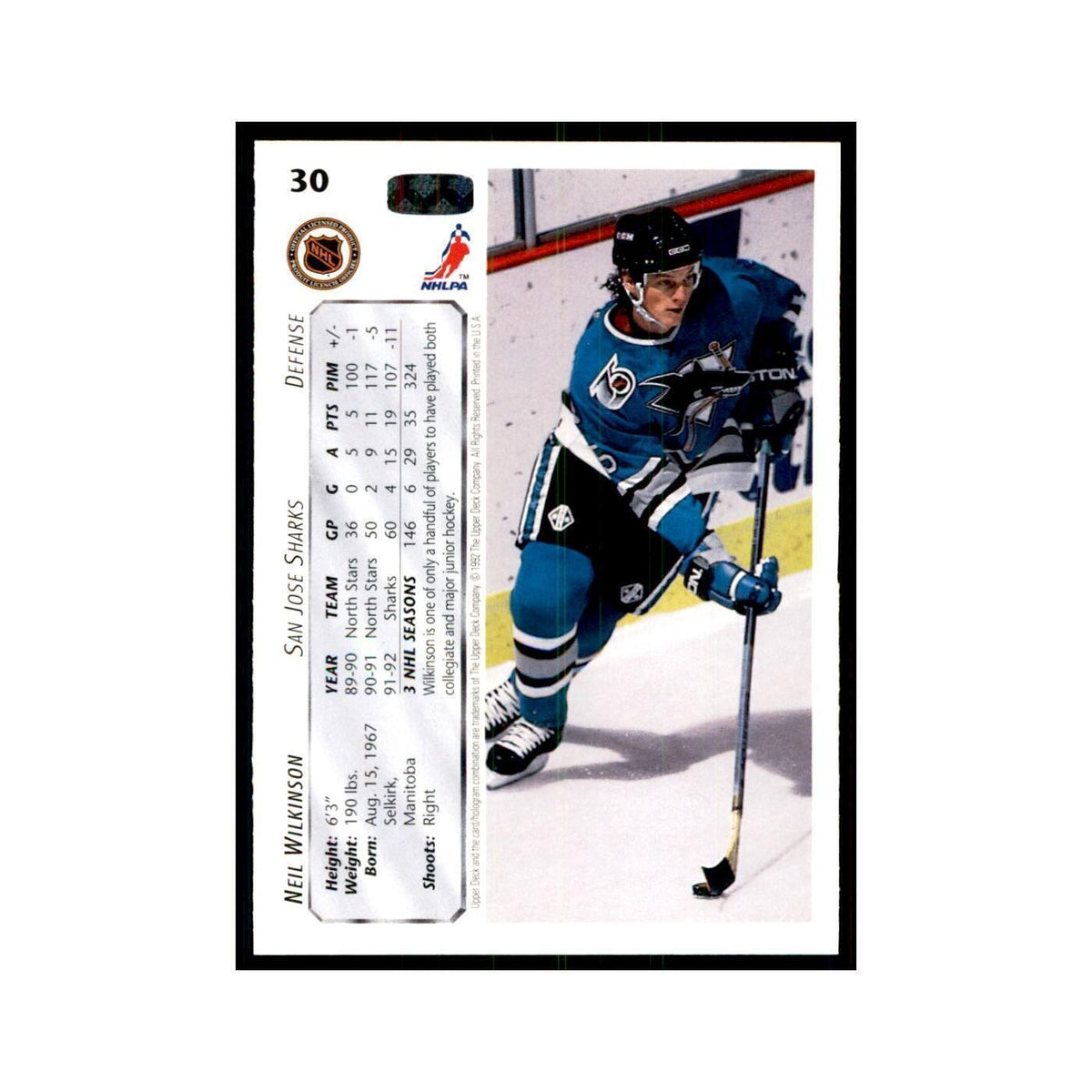 1992 Upper Deck Neil Wilkinson Hockey Cards #30