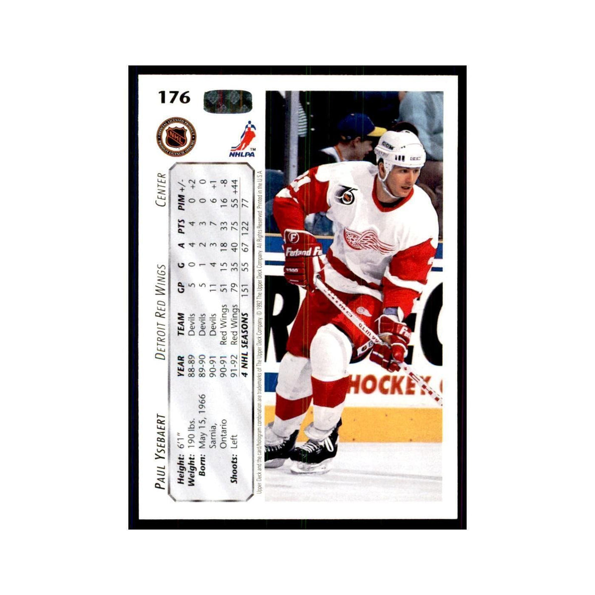 1992 Upper Deck Paul Ysebaert Hockey Cards #176