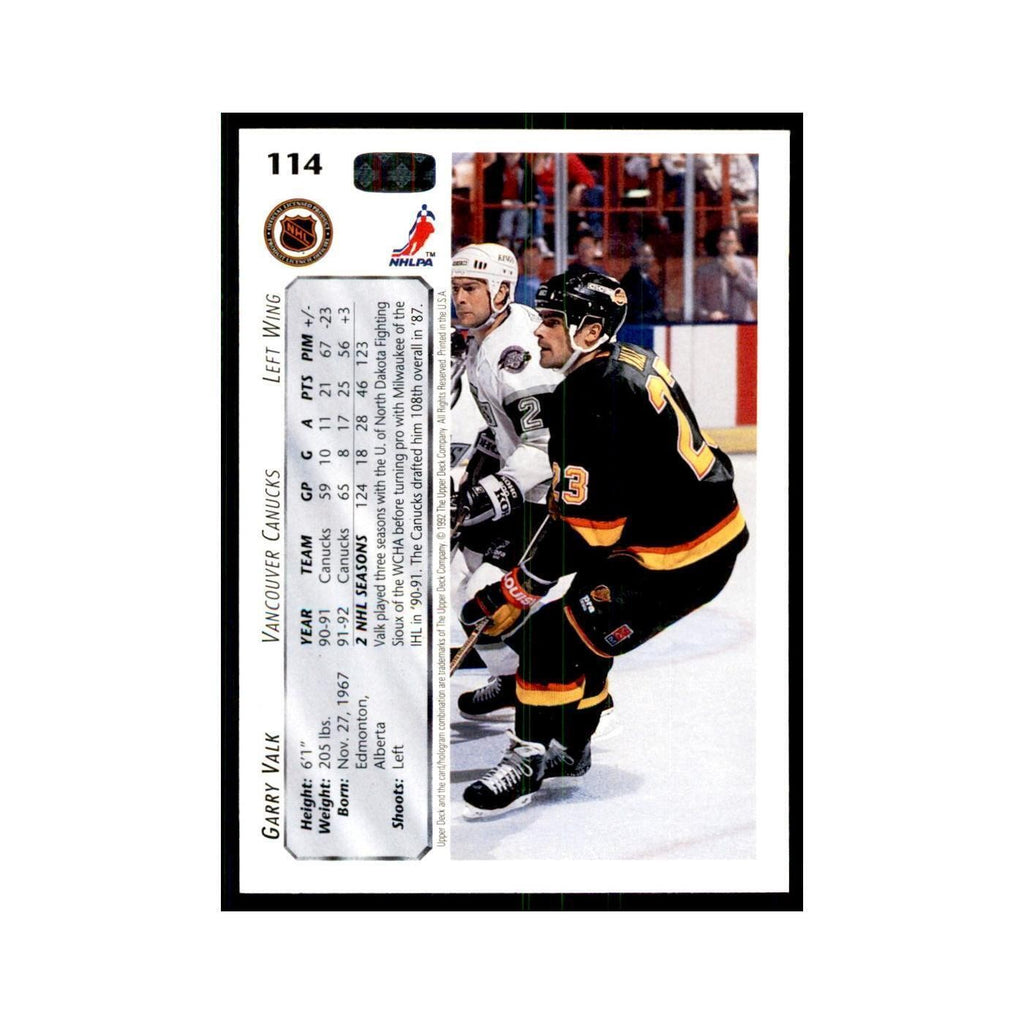 1992 Upper Deck Garry Valk Hockey Cards #114