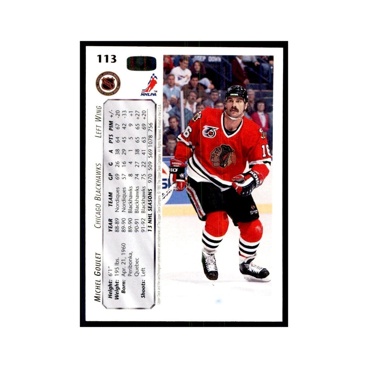 1992 Upper Deck Michel Goulet Hockey Cards #113