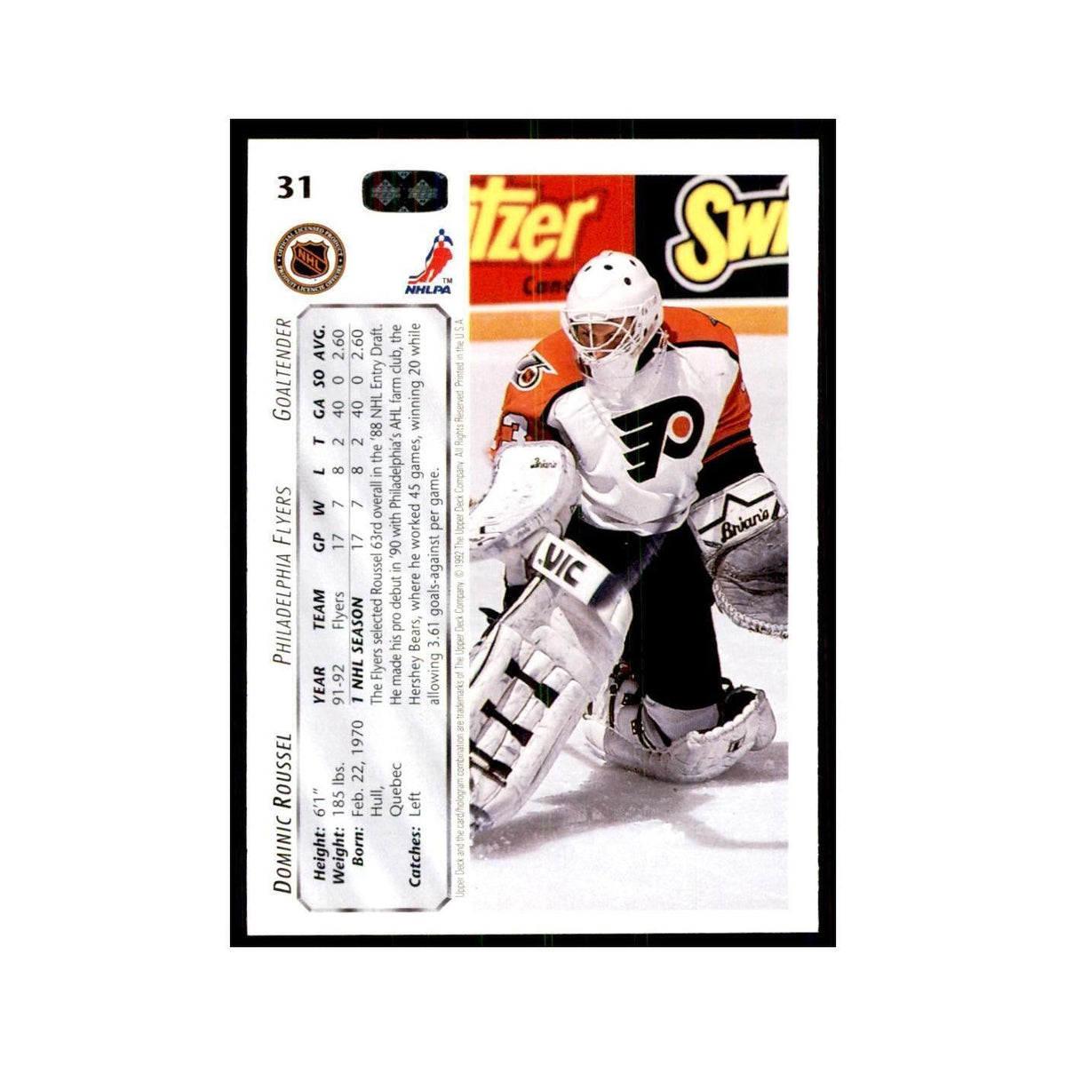 1992 Upper Deck Dominic Roussel Hockey Cards #31
