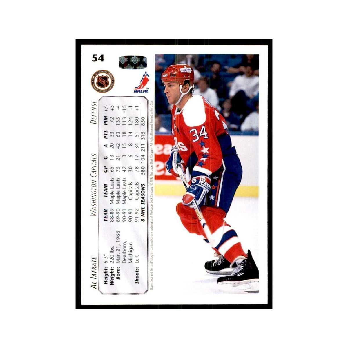 1992 Upper Deck Al Iafrate Hockey Cards #54
