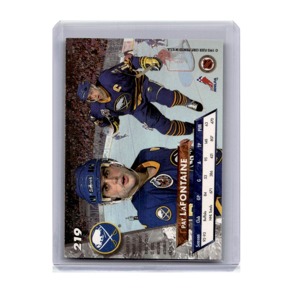 1992 Fleer Ultra Hockey Card Pat LaFontaine Buffalo Sabres #219