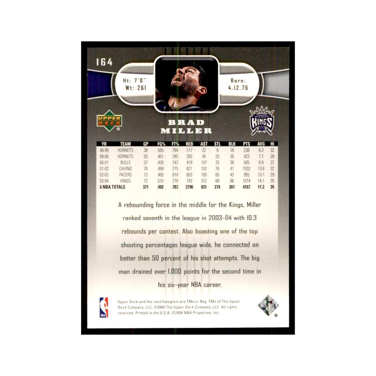 2004 Upper Deck Brad Miller Kings #164