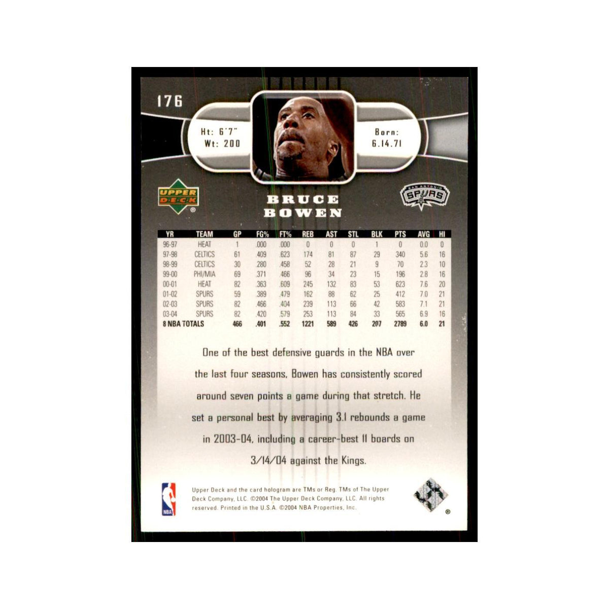 2004 Upper Deck Bruce Bowen Spurs #176