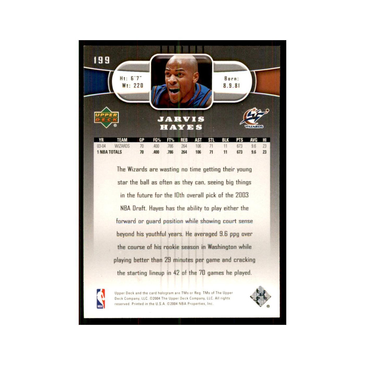 2004 Upper Deck Jarvis Hayes Wizards #199