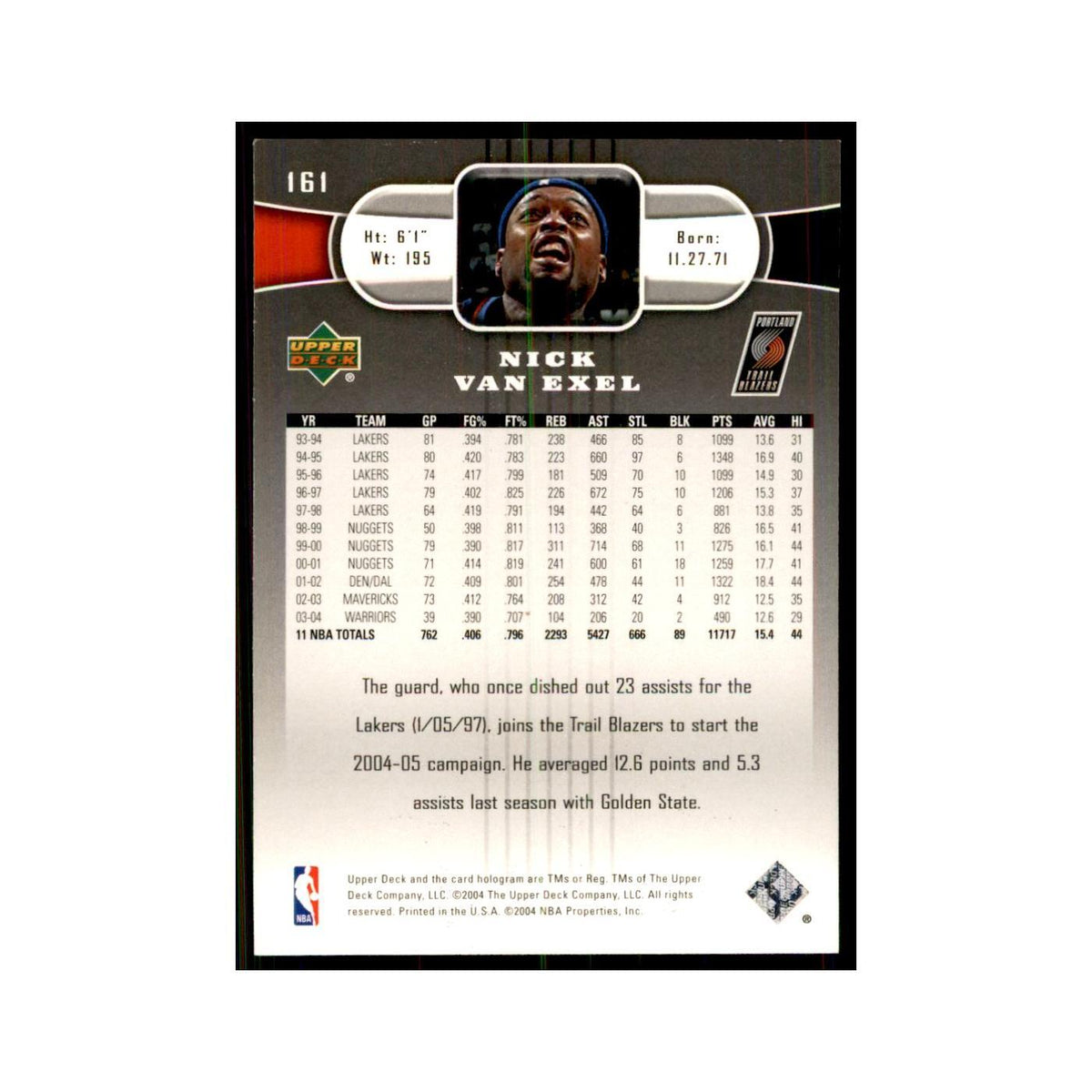 2004 Upper Deck Nick Van Exel Blazers #161
