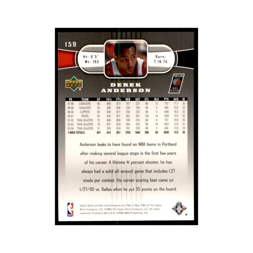2004 Upper Deck Derek Anderson Blazers #159