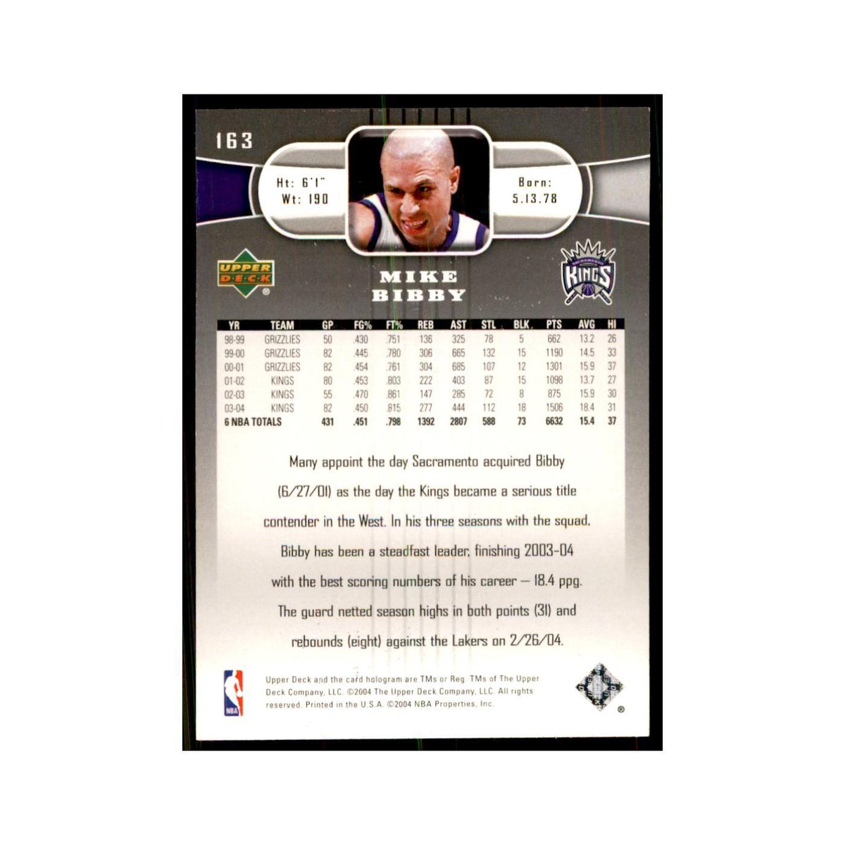 2004 Upper Deck Mike Bibby Kings #163