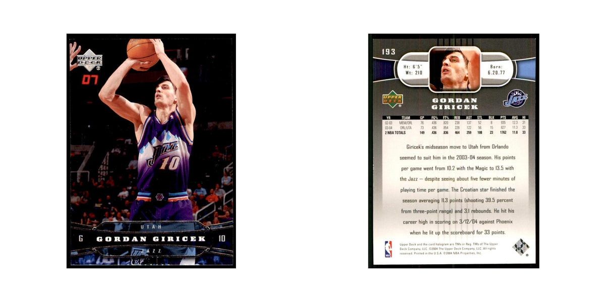 2004 Upper Deck Gordan Giricek Jazz #193