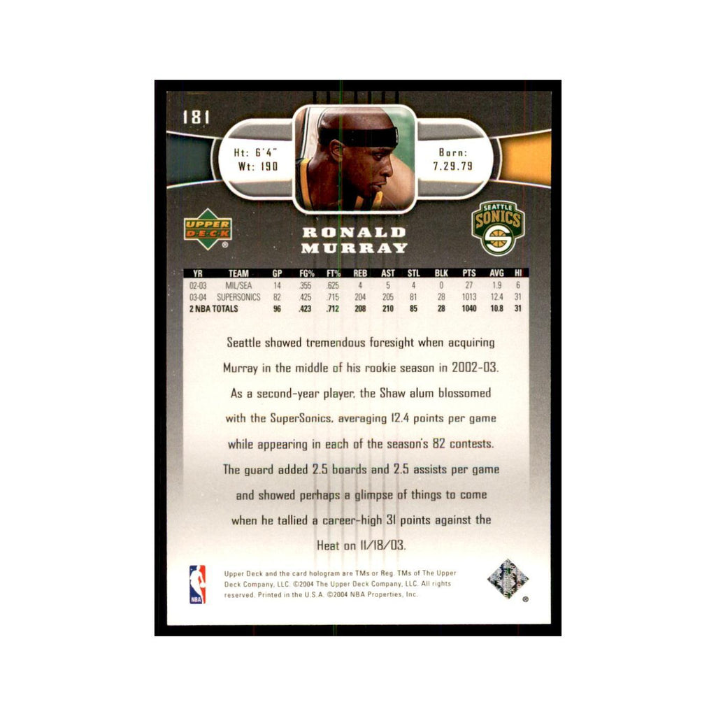 2004 Upper Deck Ronald Murray Seattle SuperSonics #181