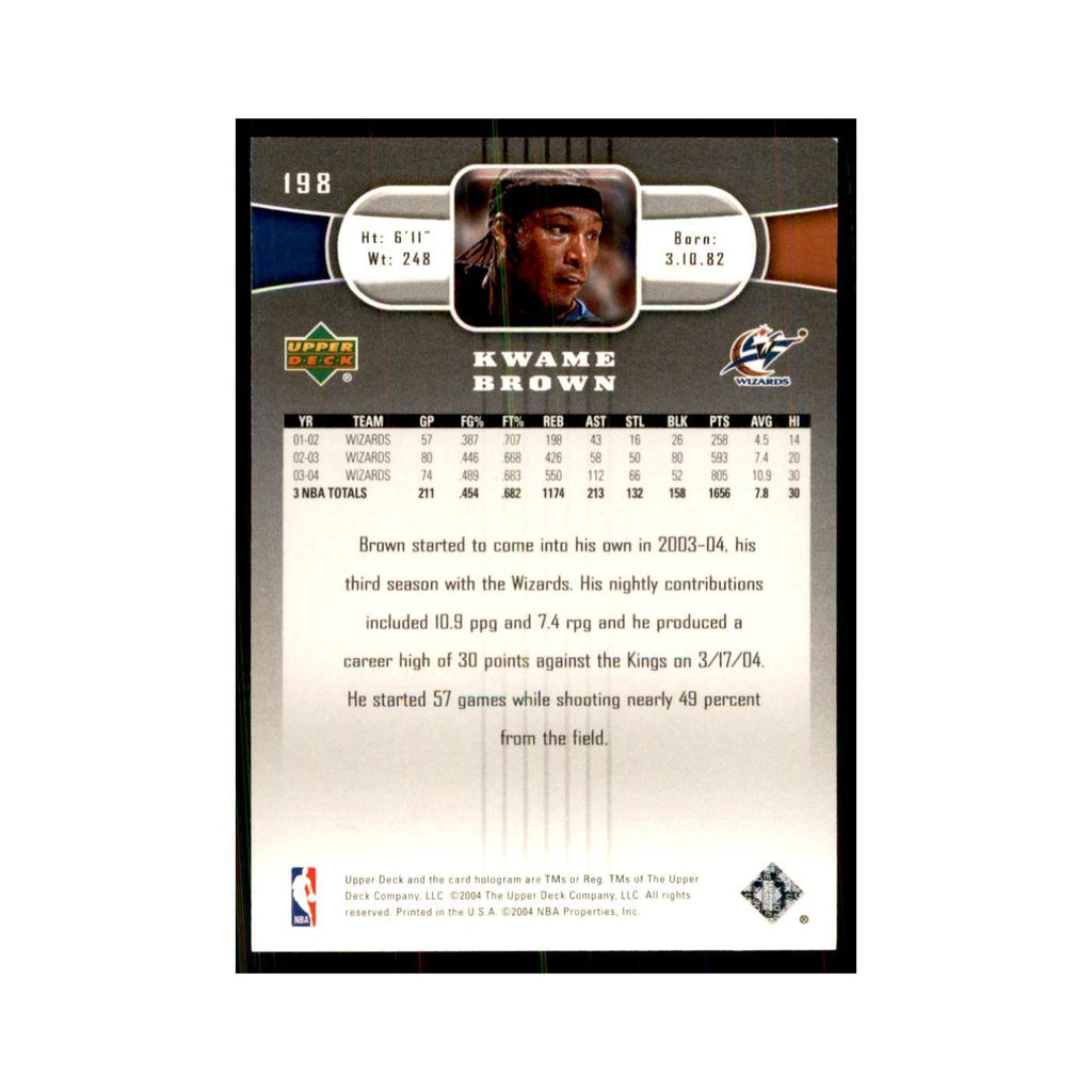 2004 Upper Deck Kwame Brown Wizards #198