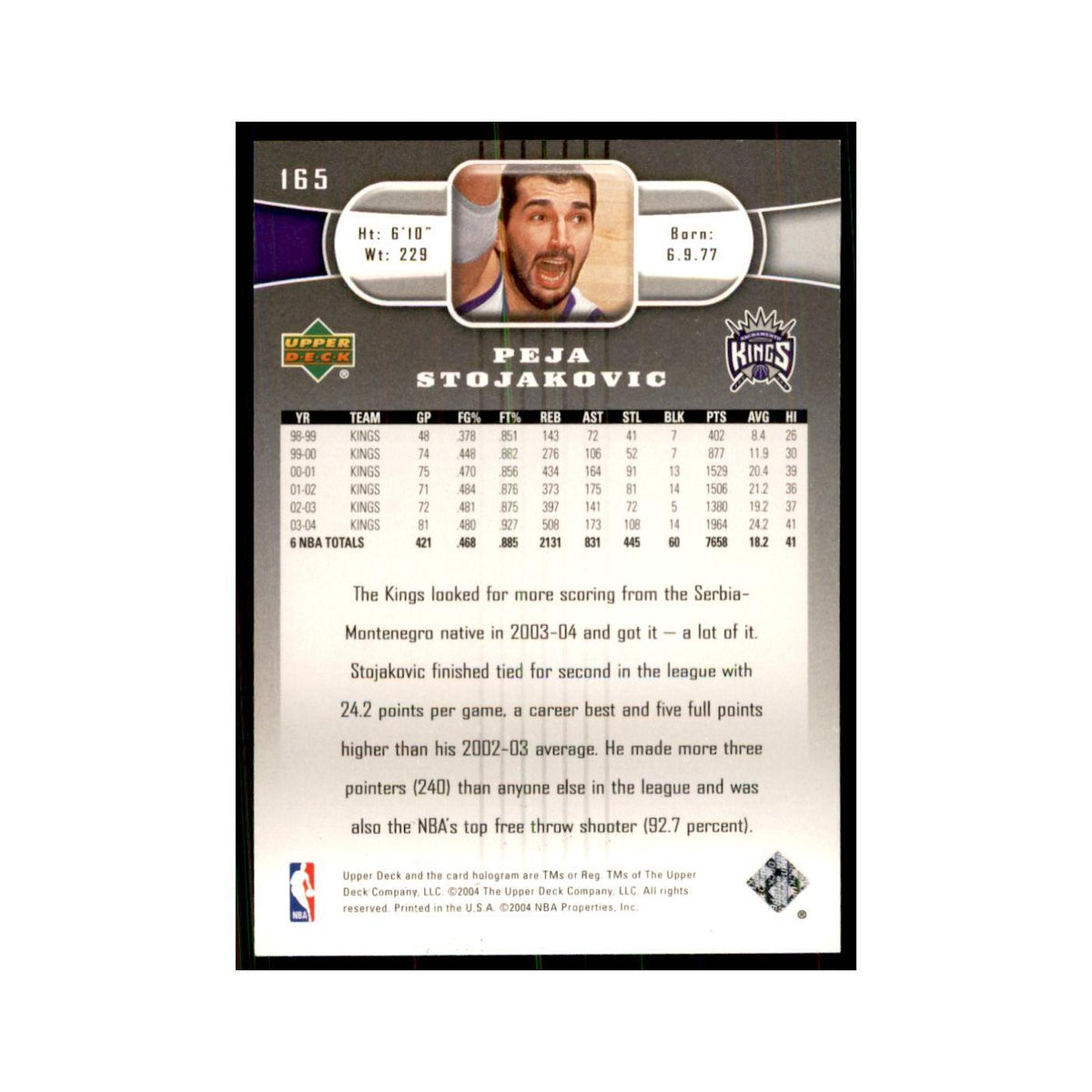 2004 Upper Deck Peja Stojakovic Kings #165