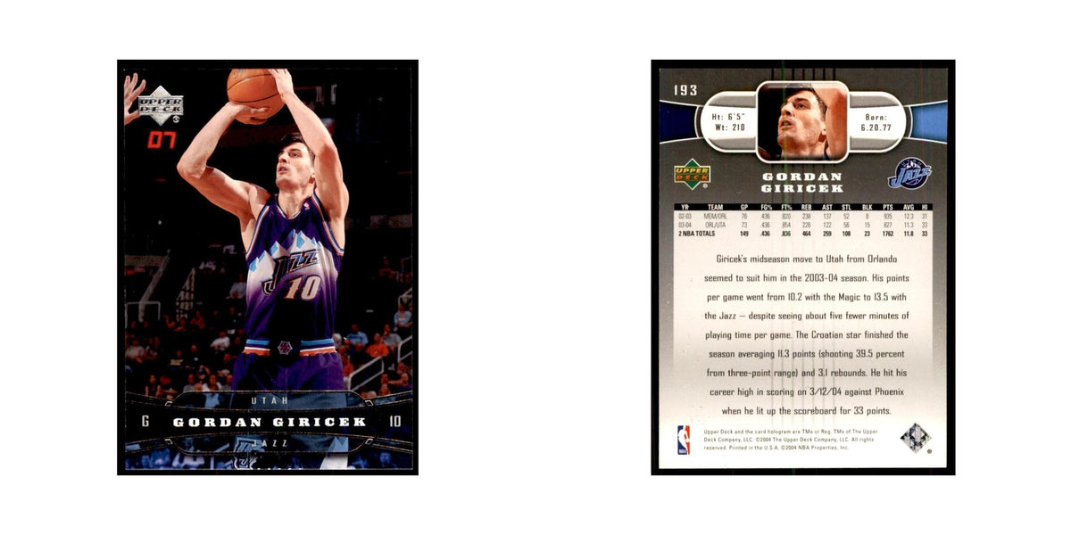 2004 Upper Deck Gordan Giricek Jazz #193