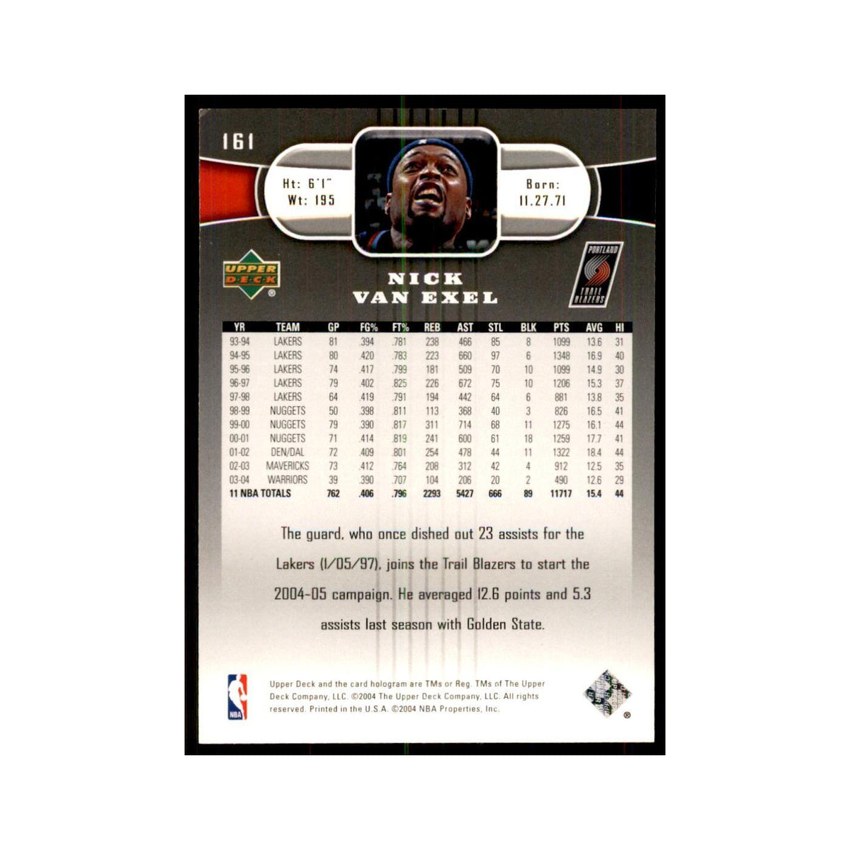 2004 Upper Deck Nick Van Exel Blazers #161