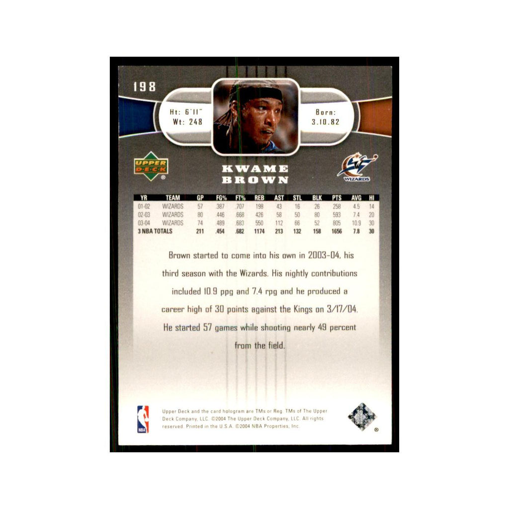 2004 Upper Deck Kwame Brown Wizards #198