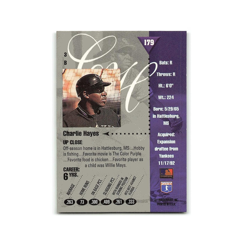 Charlie Hayes 1994 Studio #179 Colorado Rockies Baseball Card NM