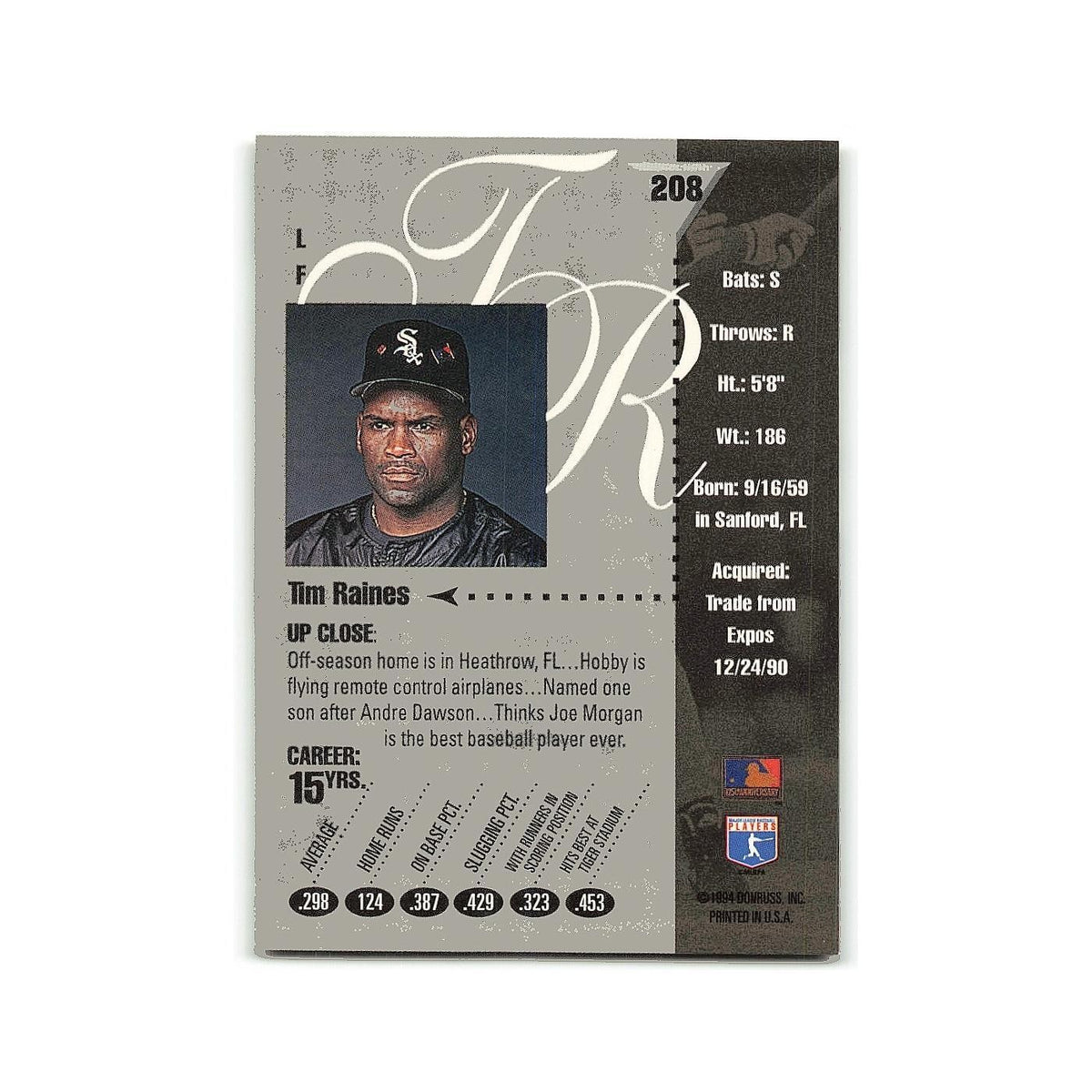 Tim Raines 1994 Studio #208 Chicago White Sox Baseball Card NM