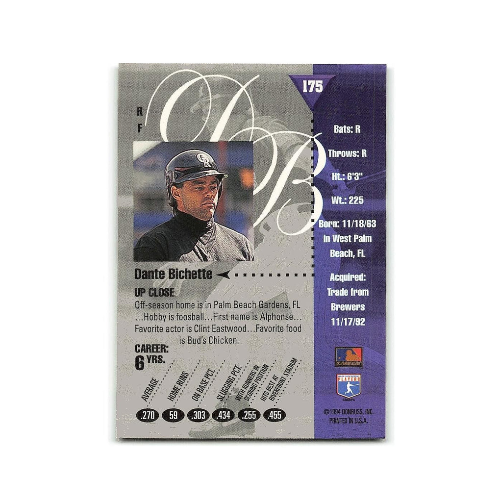 Dante Bichette 1994 Studio #175 Colorado Rockies Baseball Card NM