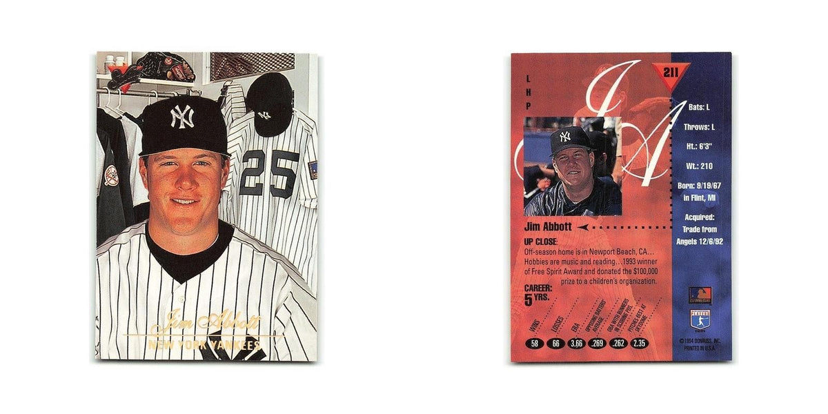 Jim Abbott 1994 Studio #211 New York Yankees Baseball Card NM