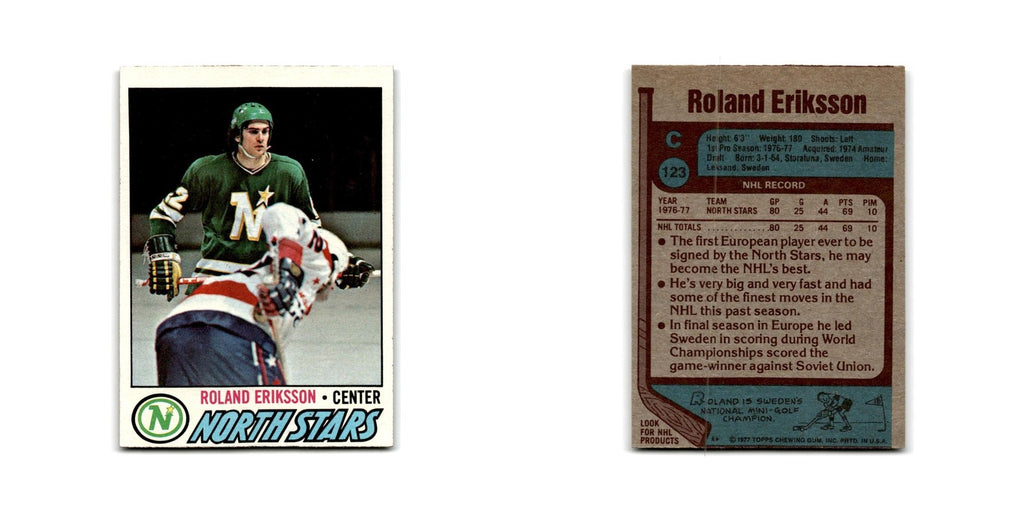 1977 Topps Roland Eriksson RC Minnesota North Stars #123