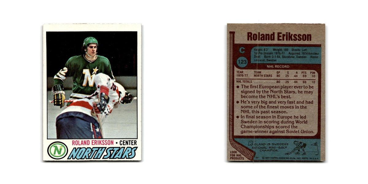 1977 Topps Roland Eriksson RC Minnesota North Stars #123