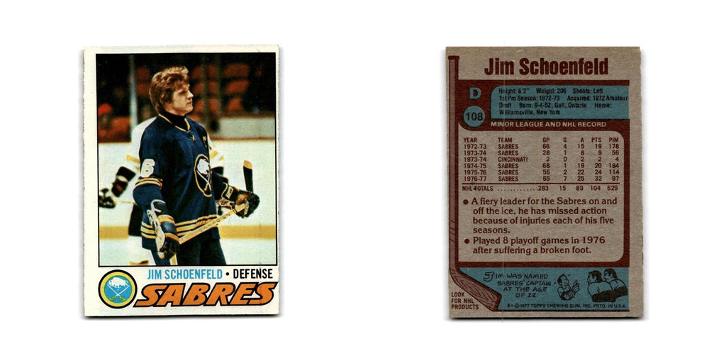 1977 Topps Jim Schoenfeld Buffalo Sabres #108