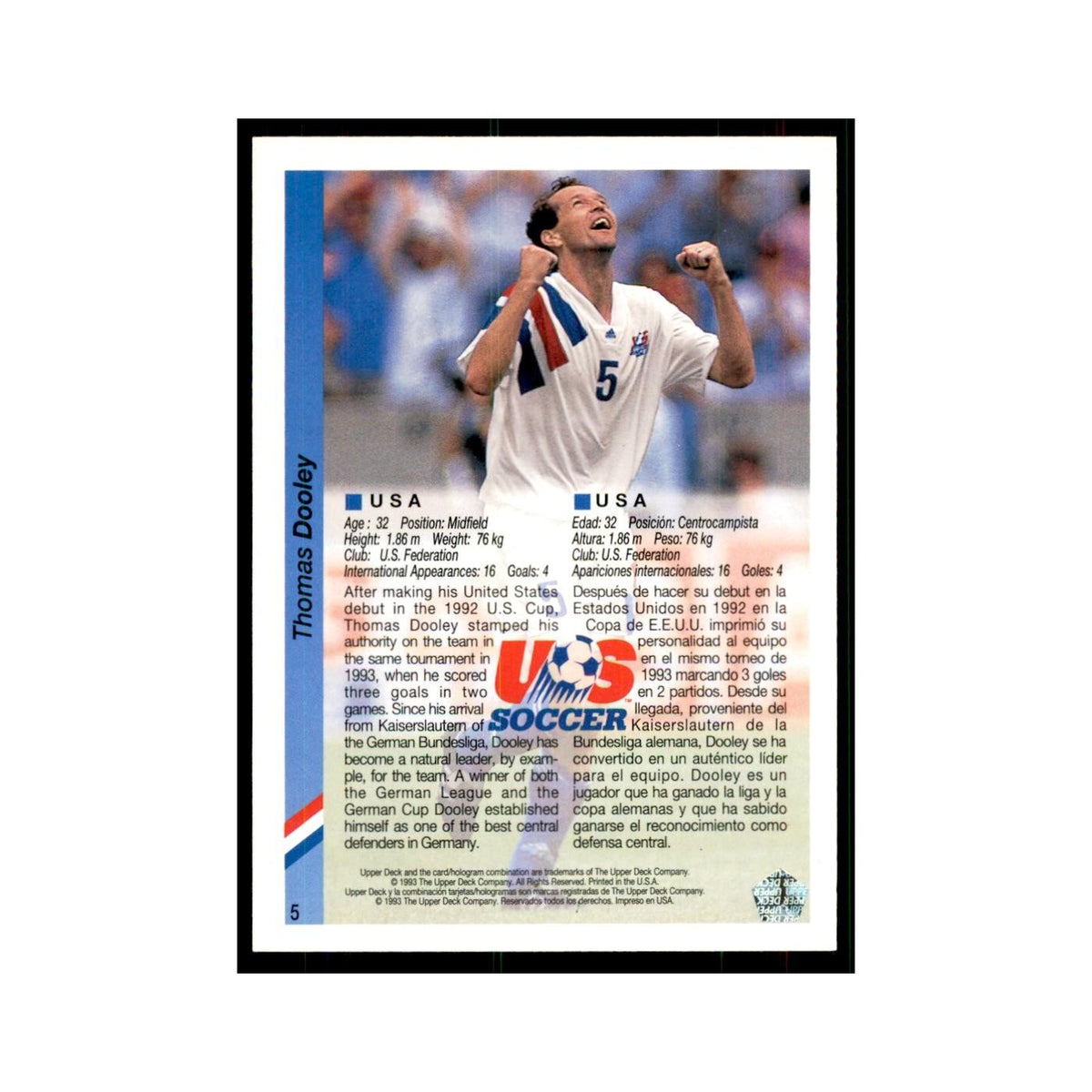 1993 Upper Deck Thomas Dooley Soccer Cards #5