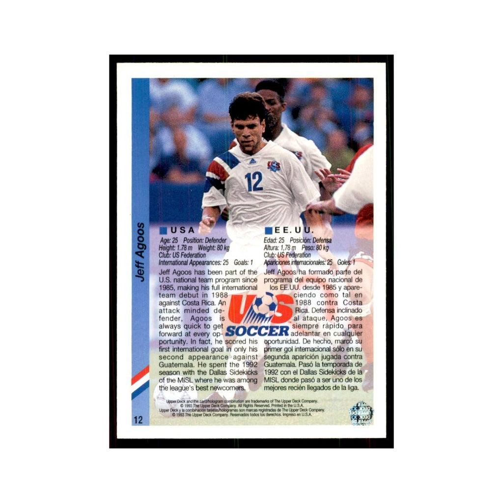 1993 Upper Deck Jeff Agoos Soccer Cards #12