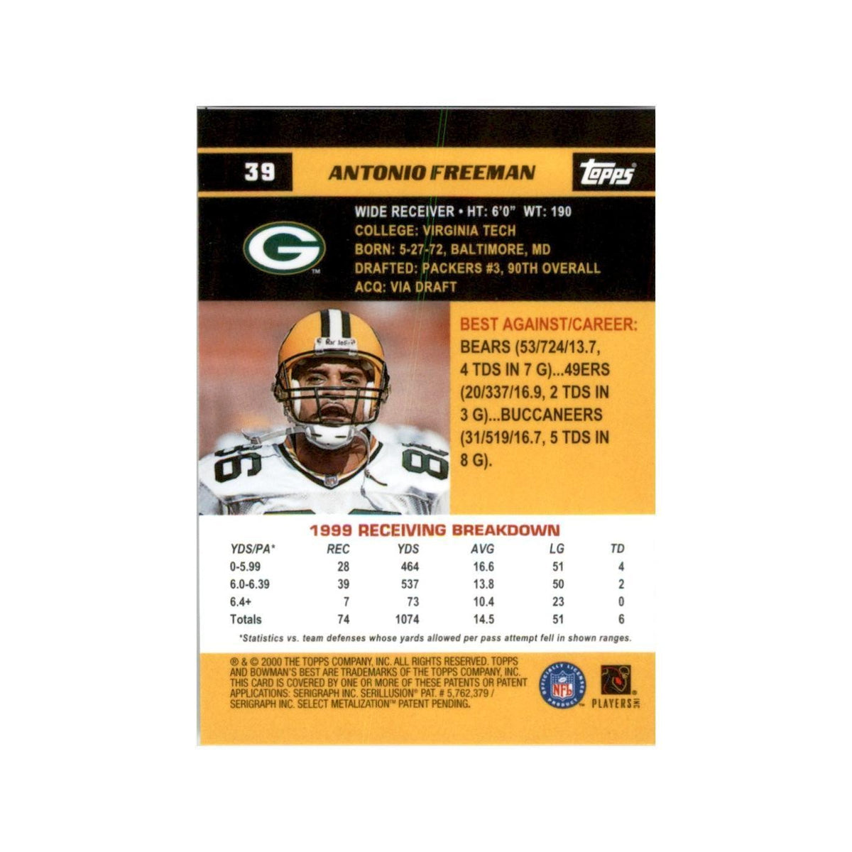 2000 Bowman's Best Antonio Freeman Football Cards #39