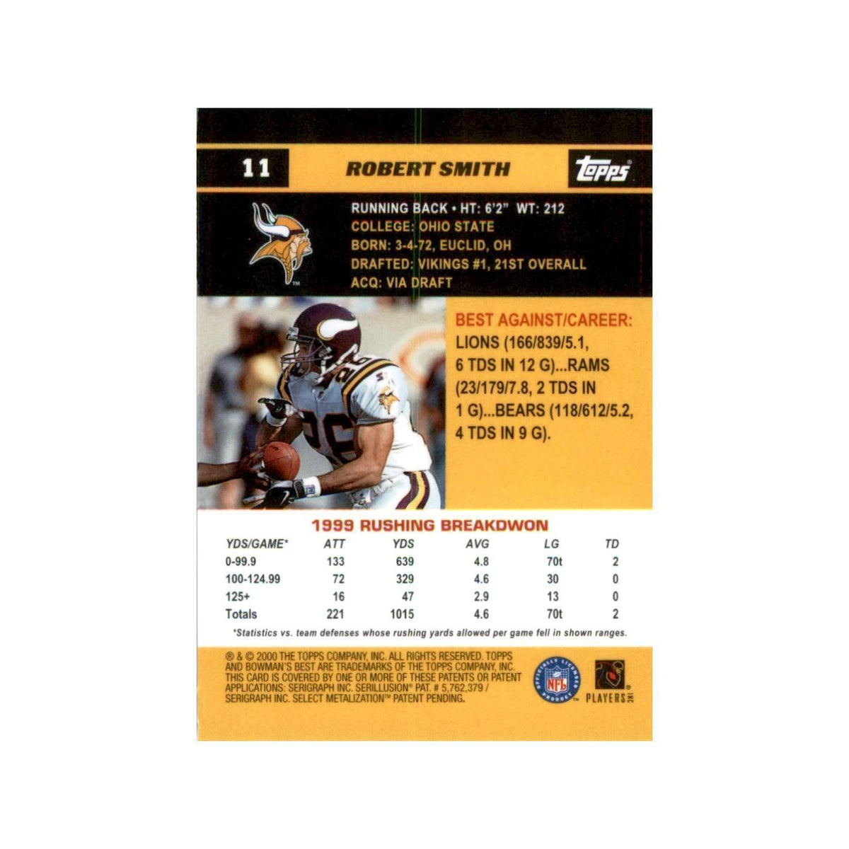 2000 Bowman's Best Robert Smith Football Cards #11