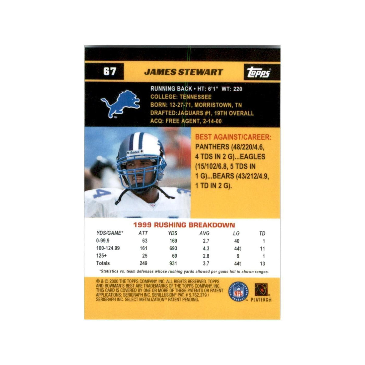2000 Bowman's Best James Stewart Football Cards #67