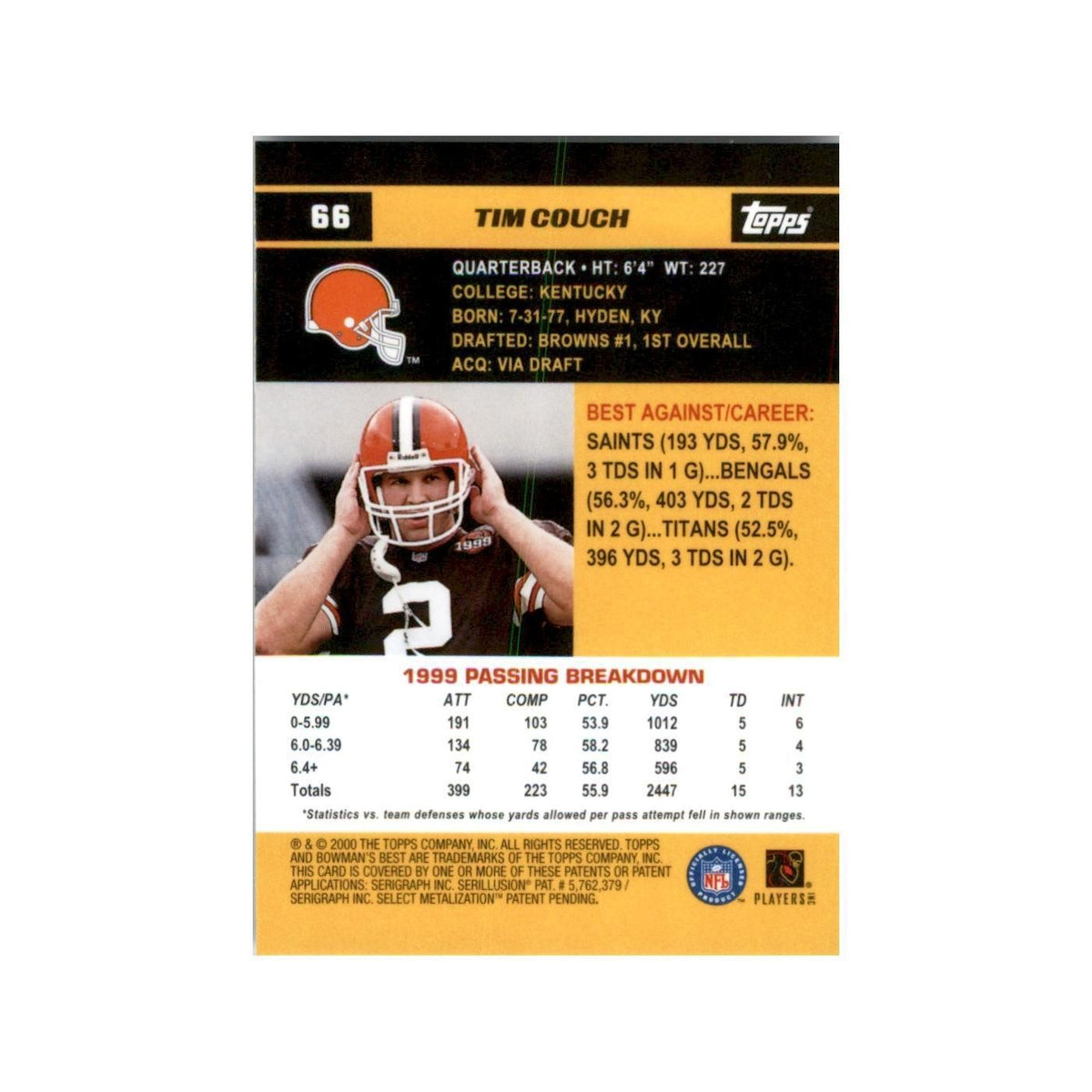 2000 Bowman's Best Tim Couch Football Cards #66