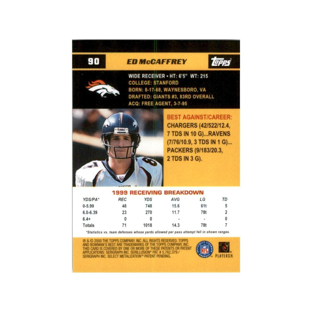 2000 Bowman's Best Ed McCaffrey Football Cards #90