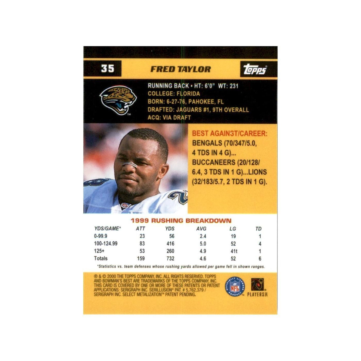 2000 Bowman's Best Fred Taylor Football Cards #35
