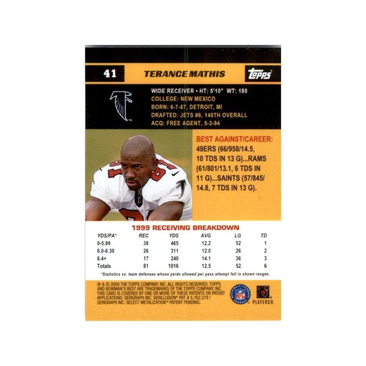 2000 Bowman's Best Terance Mathis Football Cards #41