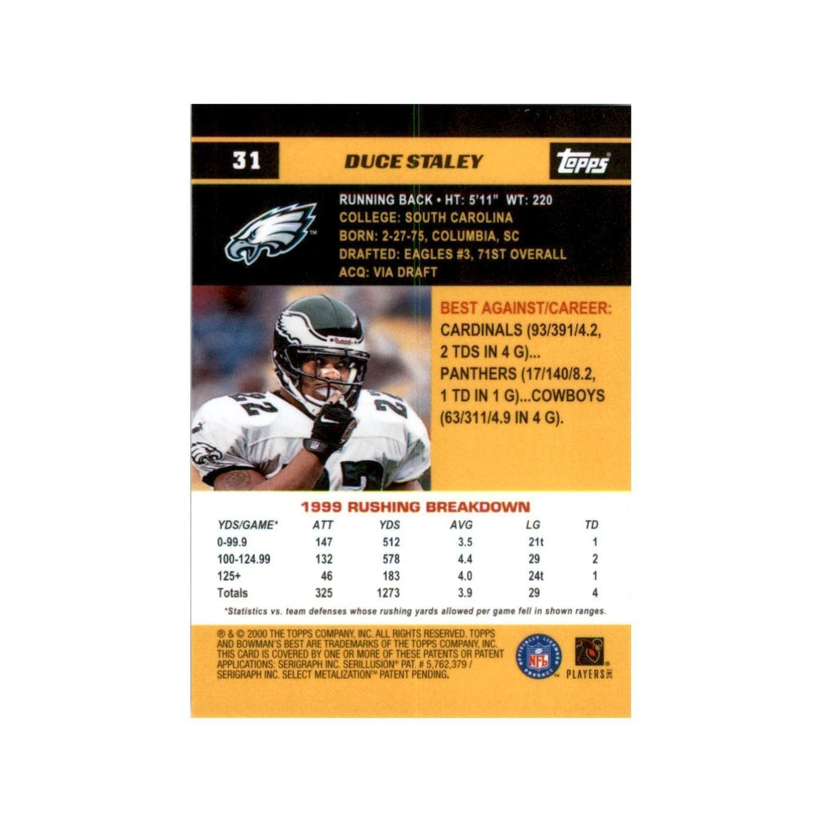 2000 Bowman's Best Duce Staley Football Cards #31