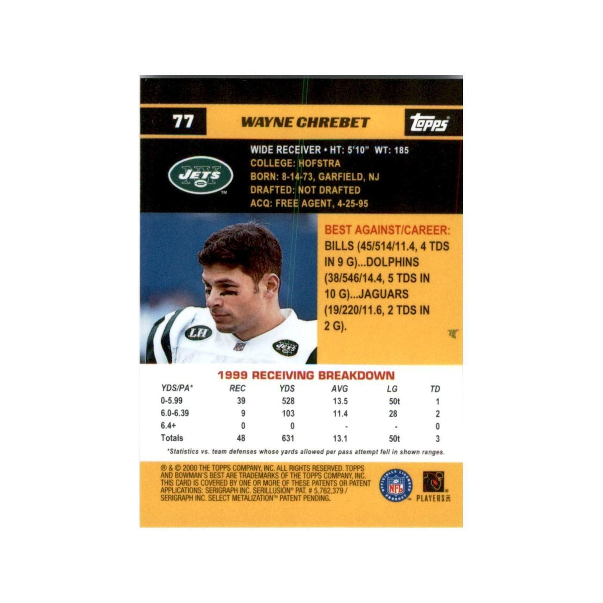 2000 Bowman's Best Wayne Chrebet Football Cards #77