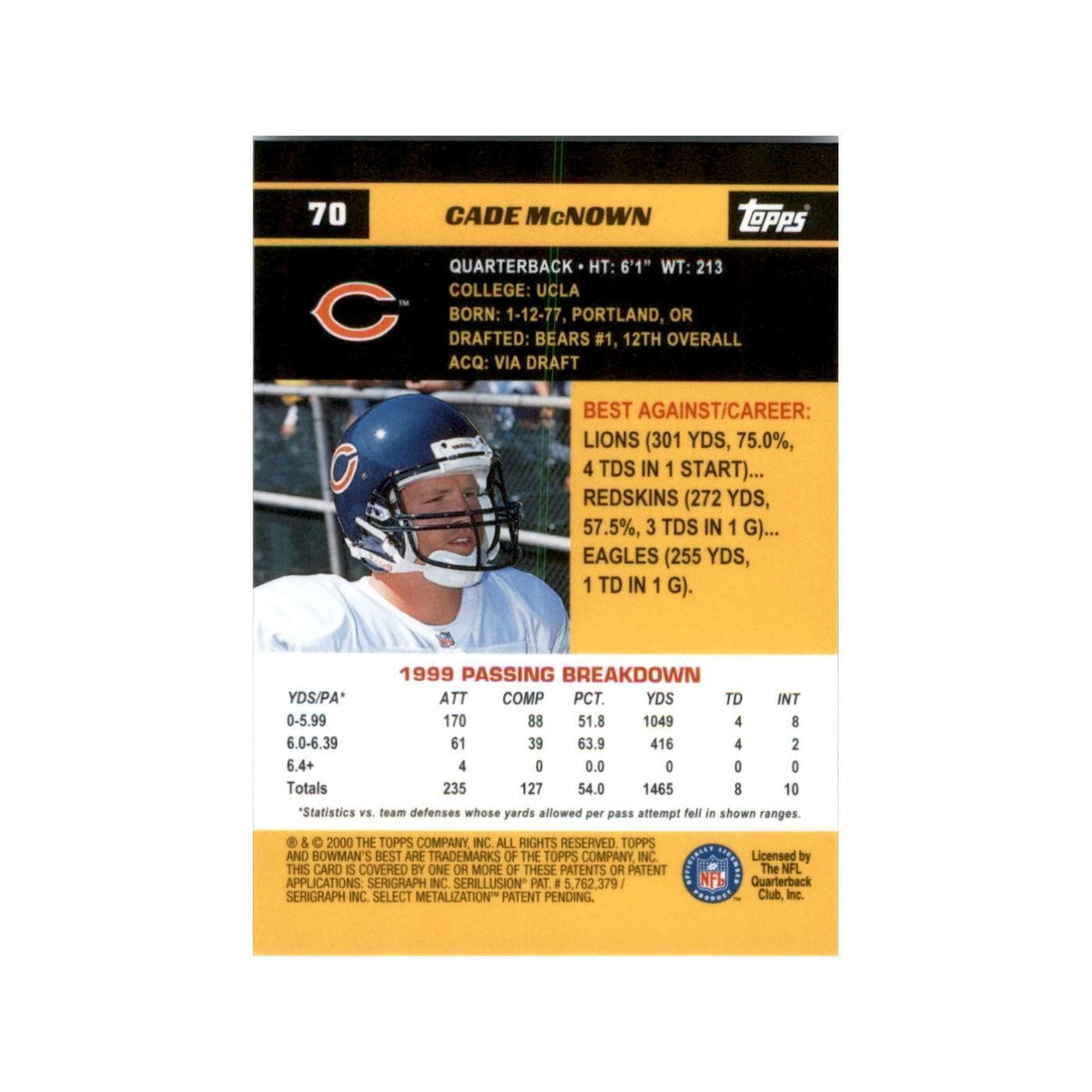 2000 Bowman's Best Cade McNown Football Cards #70