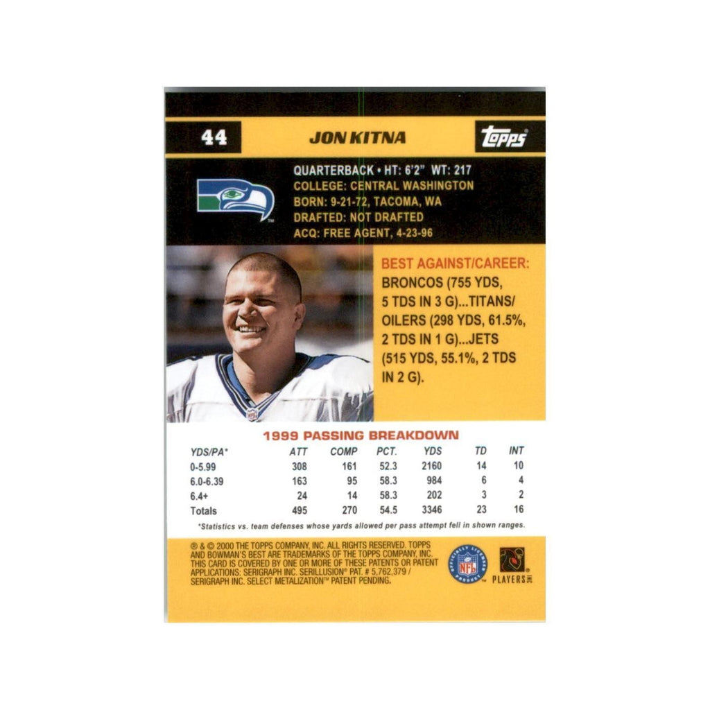 2000 Bowman's Best Jon Kitna Football Cards #44