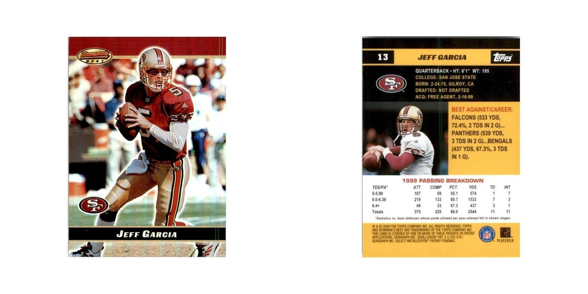 2000 Bowman's Best Jeff Garcia Football Cards #13