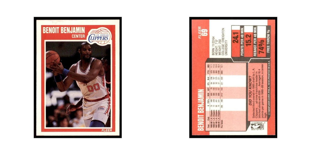 1989 Fleer Benoit Benjamin Basketball Cards #69