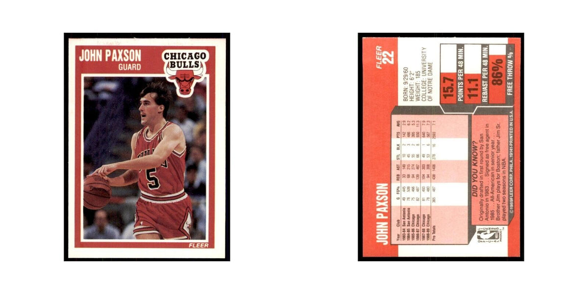 1989 Fleer John Paxson Basketball Cards #22
