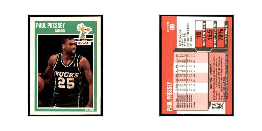 1989 Fleer Paul Pressey Basketball Cards #89