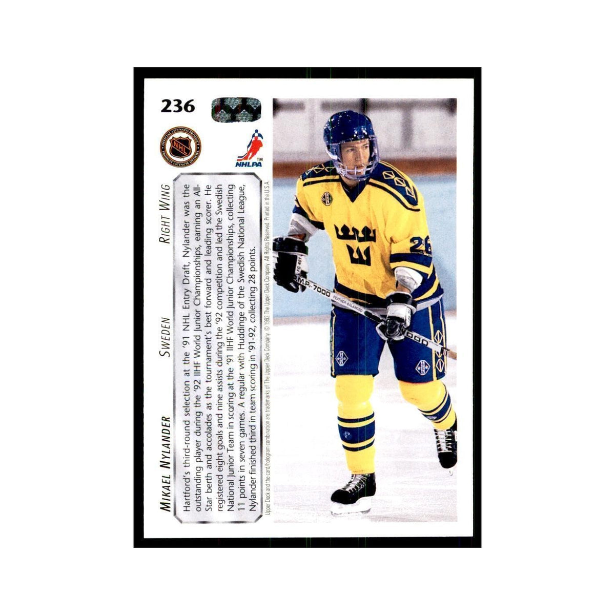 1992 Upper Deck Michael Nylander Hockey Cards #236