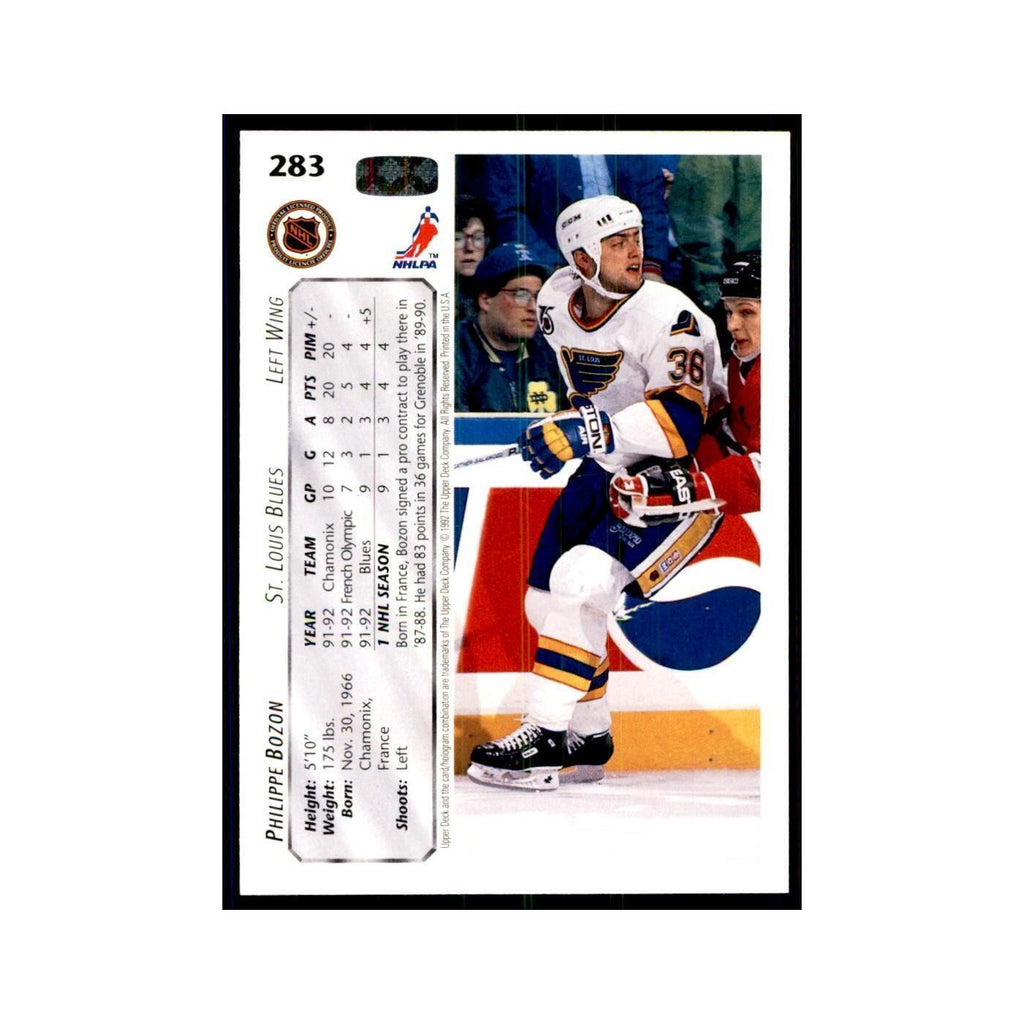 1992 Upper Deck Philippe Bozon Hockey Cards #283