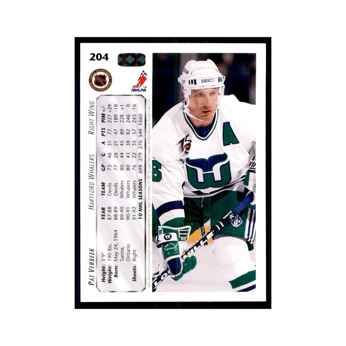 1992 Upper Deck Pat Verbeek Hockey Cards #204
