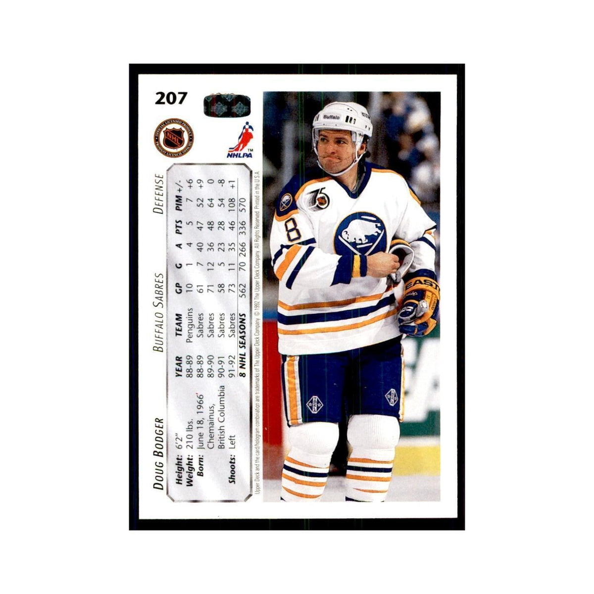 1992 Upper Deck Doug Bodger Hockey Cards #207